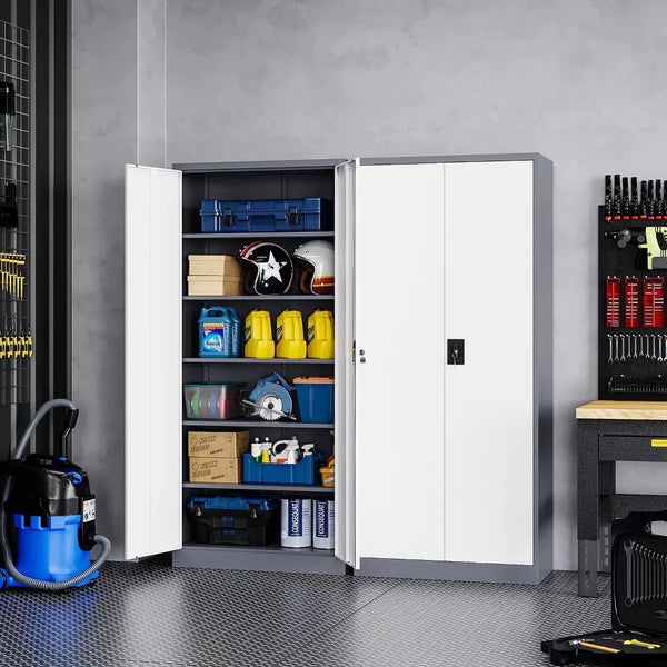 Mlezan Storage Cabinet with Locking Doors, 71" Tall 18" Deep Metal Cabinet with 5 Adjustable Shelves for Pantry, Office, Home Kitchen Pantry Cabinets