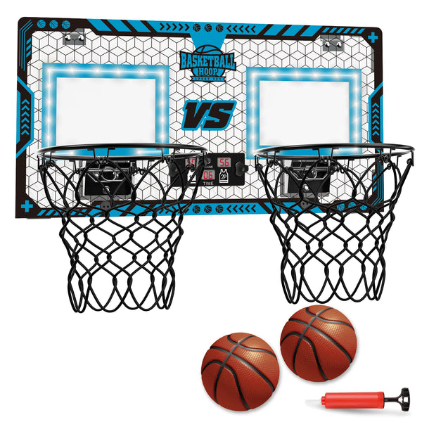Richgv Double Shot Basketball Hoop for Kids, Indoor 2 Player Basketball Hoop with Electronic Scoreboard, Boys Toys Mini Door Basketball Hoop with 2 Balls