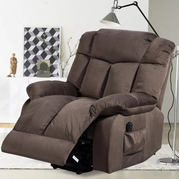 Lift Recliner, Electric Power Lounge Single Sofa for Elderly and Disabled, Heavy Duty Reclining Chair with Remote Control, Plush Fabric Sofa Living Room Chair with Overstuffed Design, Coffee, SS438