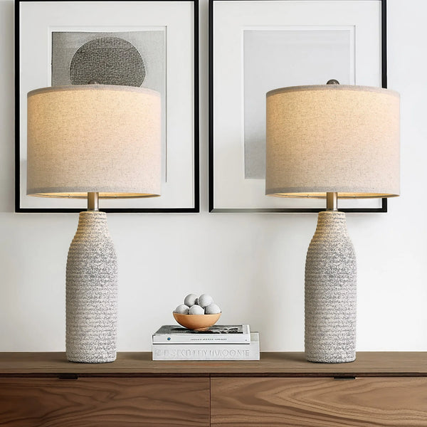 Yokila 25" White Ceramic Table Lamps Set of 2 for Living Room Bedroom Modern Bedside Nightstand Lamps