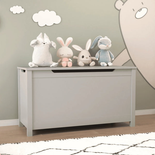 Kids Toy Box, Gray Wooden Toy Chest Organizer with Safety Hinged Lid, Entryway Storage Bench Supports 100 lbs, Toy Storage Chest for Bedroom, Toddler Room, L0293