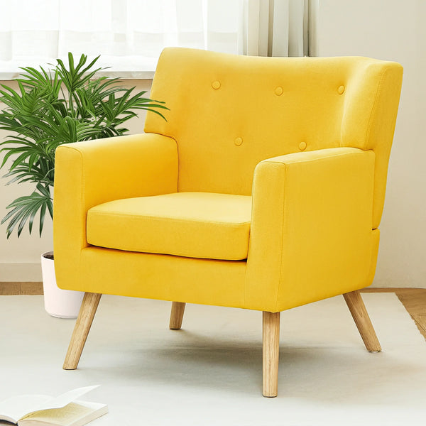 TrumanPick Accent Chair, Modern Upholstered Comfy Sofa Chairs, Fabric Mid-Century Armchair Button Tufted Lounge Chair for Living Room, Bedroom, Yellow