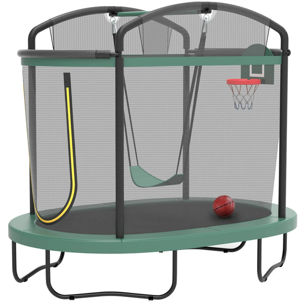 6FT Kids Trampoline with Swing, Horizontal Bar, SEGMART 4-in-1 Rectangle Toddler Trampoline with Enclosure Safety Net, Outdoor Indoor Backyard Recreational Trampoline for Kids, Toddlers, Baby, Green