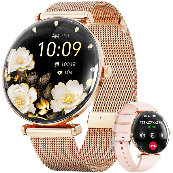 【AMOLED】Mingdaln Smart Watches for Women, for Android and Iphone Devices, IP68 Waterproof, 100 Sport Modes, 1.43-inch Fitness Tracker, with Answer/Make Calls, Gold