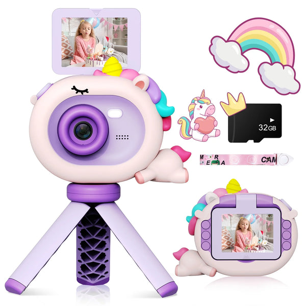 JoyStone Kids Camera for Kids, Toddler Camera Christmas Birthday Toys Gifts, Children's Camera with Flip-up Lens for Selfie & Video, 1080P HD Kids Selfie Digital Camera with 32G SD Card