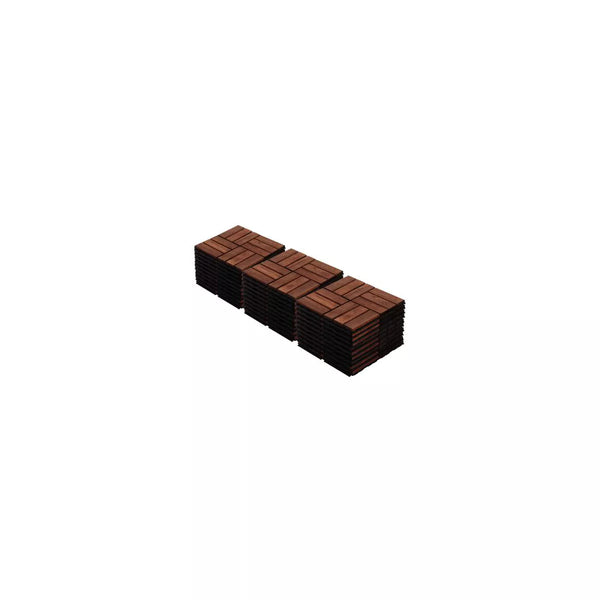 Acacia Wood Interlocking Deck Tiles - 12"x12" Brown Checker Pattern Outdoor Flooring for Patio, Balcony & Poolside