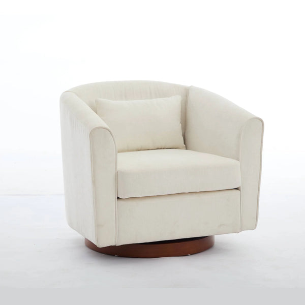 Swivel Accent Chair Upholstered Barrel Chair with Wood Base Modern Comfy Sofa Chair Armchair For Living Room, Bedroom, White