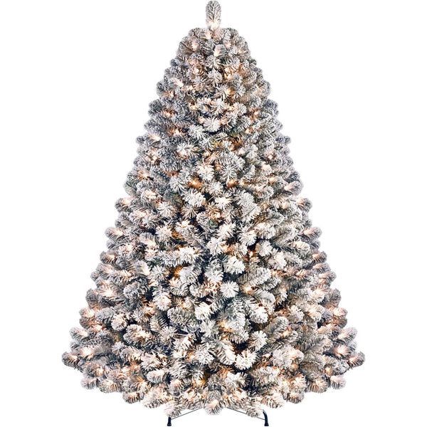 RTB-SHareconn 7.5ft Prelit Snow Flocked Artificial Holiday Christmas Tree w/ 470 Warm White Lights, Foldable Stand, Full Snow Branch Tips for Home, Office, Party Decoration