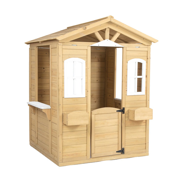 Outdoor Playhouse Wooden Playhouses for Toddlers Ages 4-8 with Flowerpot Holder, Mailbox, Outdoor Toy Playset for Kids Gift outside or inside, 39" L x 38"L x 55.5" L