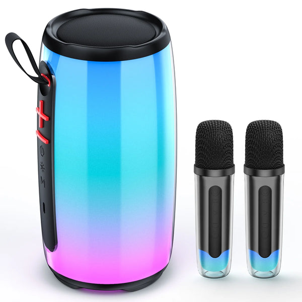 FanFun Portable Speaker, Bluetooth Speaker with DJ Light, Outdoor Speakers Waterproof with Deep Bass, 2 Wireless Microphone, Party Speaker for Pool Beach Party, D21-T