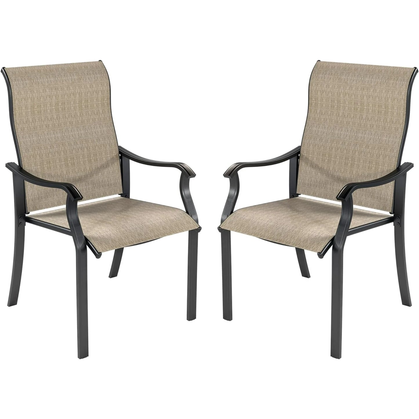 UDPATIO Patio Chairs Set of 2, Outdoor Dining Chairs High Back with All Weather Breathable Textilene, Metal Frame for Lawn Garden Backyard Deck, Brown