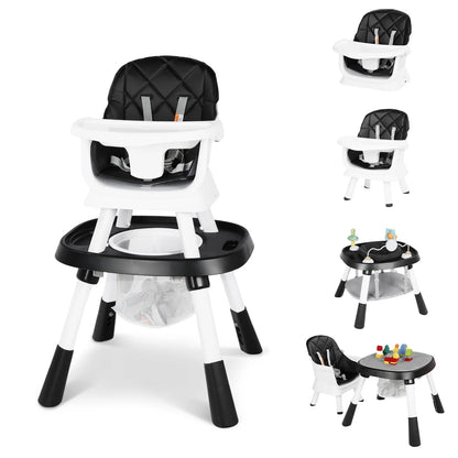 LINLUX 15 in 1 Baby High Chair, Toddler Booster Seat for Eat, Infant Dining Chair w/Stool, Black