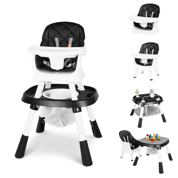 LINLUX 15 in 1 Baby High Chair, Toddler Booster Seat for Eat, Infant Dining Chair w/Stool, Black