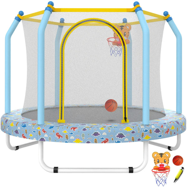 55" Toddler Trampoline with Safety Enclosure Net, SEGMART Upgraded Kids Trampoline with Balls, Indoor Outdoor Mini Trampoline Birthday Gifts with No Gap Design for Kids Ages 1-8