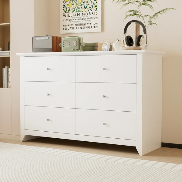TrumanPick 6 Drawer Double White Dresser for Bedroom Wood Chest of Drawers for Living Room Entryway 47"x 17" x 33"
