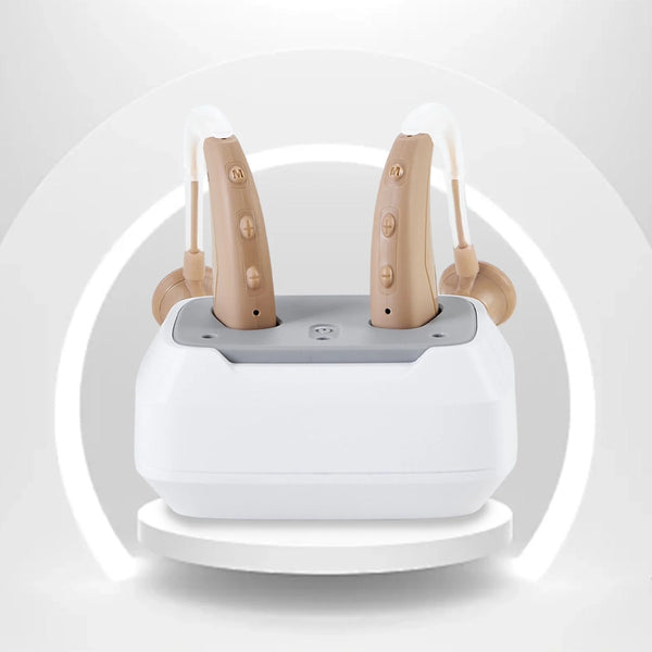 ELCTRTICI Rechargeable Hearing Aids for Adults, 4 Noise Reduction Modes, 20H Long-Lasting Battery & Portable Charging Dock, Comfort Fit Beige Hearing Aids