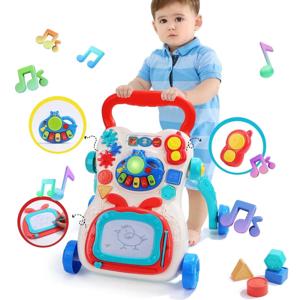 JoyStone 2 in 1 Baby Walker with Drawing Board, Sit to Stand Walker with Lights & Music, Gift for Kids