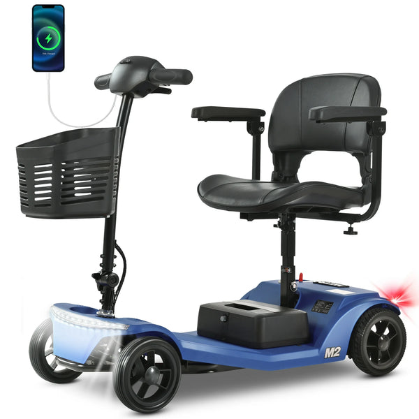 4 Wheel Mobility Scooter, Portable Electric Motorized Scooters for Seniors, Long Travel Lightweight Compact Scooter with Wide LED Head Light, Outdoor Power Scooter With Anti-Tip Tires, Blue