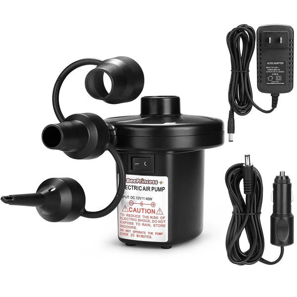 Beeprincess Electric Air Pump 3 Nozzles 110V AC 12V DC Quick Fill Inflator Deflator Inflatable Cushions Mattresses Boats Swimming Rings