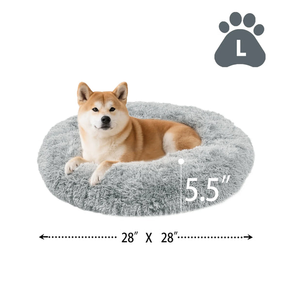 Katieovy Dog Bed for Large Dogs,Fluffy Calming Donut Dog Beds,28 inch Washable Plush Round Dog Mat with Non-Slip Bottom,Gray