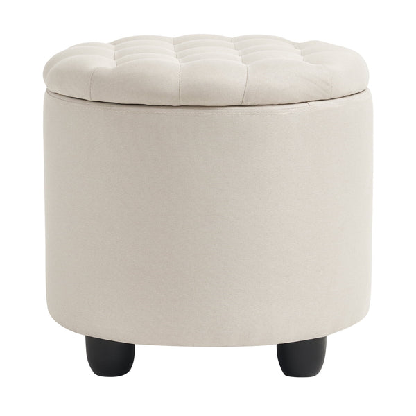 Furniliving Upholstered Round Storage Ottoman Large Tufted Ottoman with Removable Lid Footrest Stool for Living Room, Bedroom, Beige