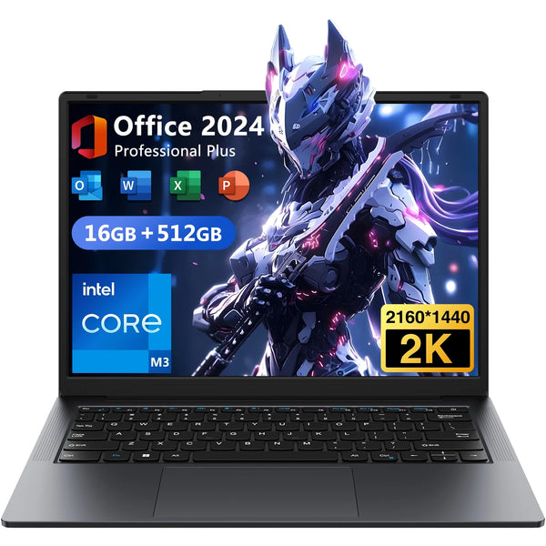 14.1" Laptop 16GB RAM 512GB SSD,Windows 11 Pro Notebook Computer,Intel Core M3-8100Y(up to 3.4 GHz)Processor,QHD Display, Ultra-Thin and Lightweight