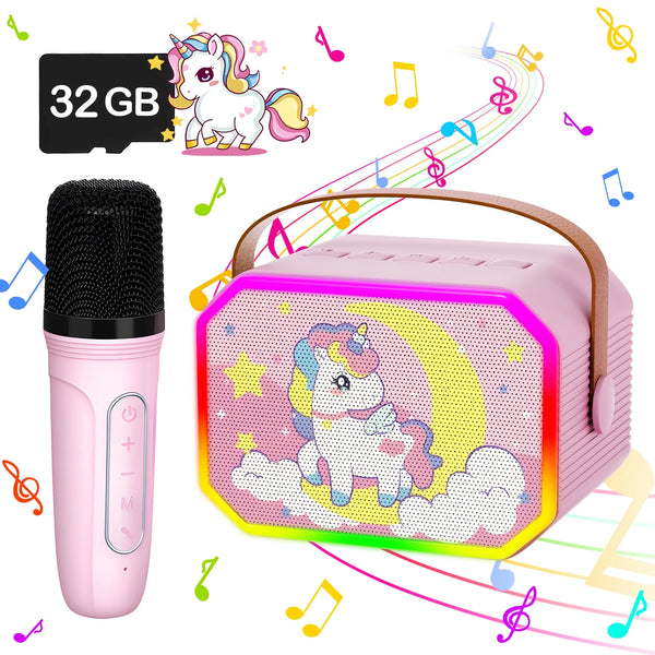 JoyStone Mini Karaoke with 32G Card, Portable Bluetooth Speaker with Wireless Microphone, Led Lights, Kids Music Player Toys for Kids