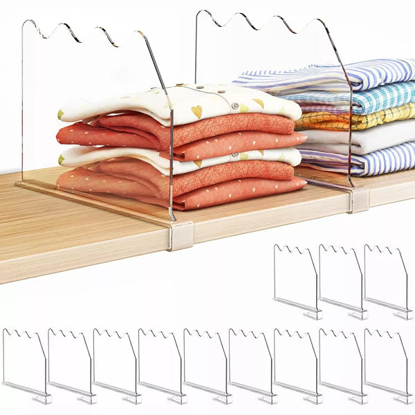 MaseiKar Shelf Dividers for Closet Organization, Clear Closet Shelf Dividers for Clothes Purses Separators, Bedroom, Kitchen, Bathroom, 12 Pack