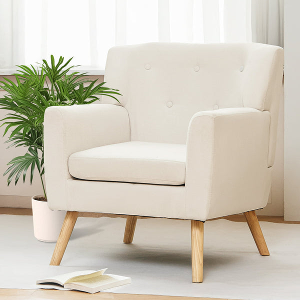TrumanPick Accent Chair, Modern Upholstered Comfy Sofa Chairs, Fabric Mid-Century Armchair Button Tufted Lounge Chair for Living Room, Bedroom, Beige