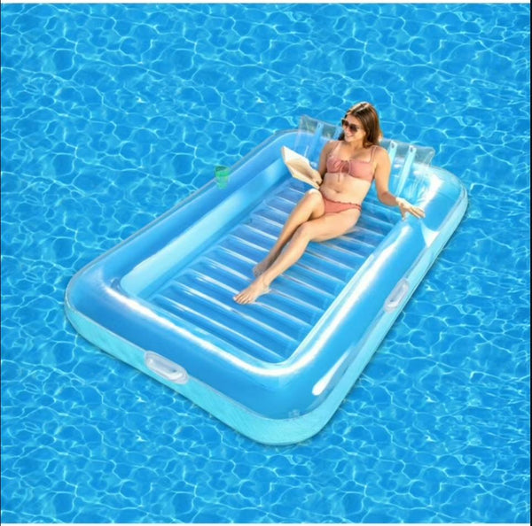 GVDV Inflatable Tanning Pool Lounger Float, 84 x 47 Large Size Suntan Tub for Adult, Blue