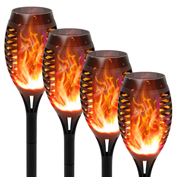 Flickering Flame Solar Lights, 4 Pack Tiki Torch Lights for Outside, LED Waterproof Yard Solar Lights for Outside Garden Patio Pathway