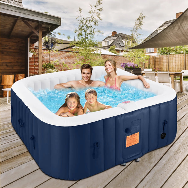 4-6 Person Outdoor Portable Inflatable Heated Hot Tub with 130 Bubble Jets, Square Inflatable Heated Pool Spa with Insulated Cover, Insulated Cover and Carry Bag, Blue
