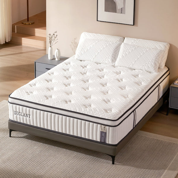 Queen Mattress, DIGLANT 14Inch Cooling Gel Memory Foam Hybrid Mattress with Pocket Springs, Supportive & Pressure Relief, Medium Plush Feel Queen Size Mattress in a Box, CertiPUR-US Certified