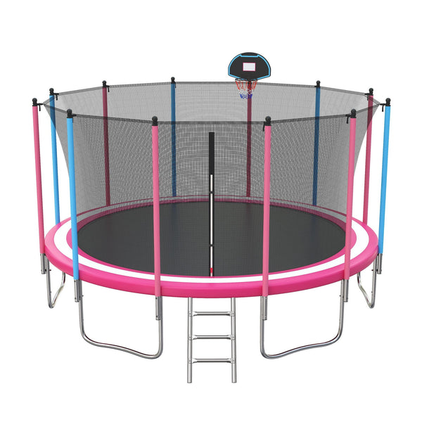 16' Trampoline for Kids with Basketball Hoop, SEGMART Upgraded Kids Outdoor Trampoline with Enclosure Net and Ladder, Heavy Duty Round Recreational Trampoline for Indoor Outdoor Backyard