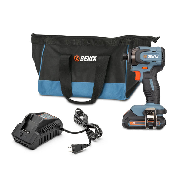 SENIX 20 Volt Max* 1/4-Inch Impact Driver, Brushless Motor, 130 Foot-Pound of Max Torque, 3000 RPM (Battery, Charger and Soft Bag Included) PDIX2-M2