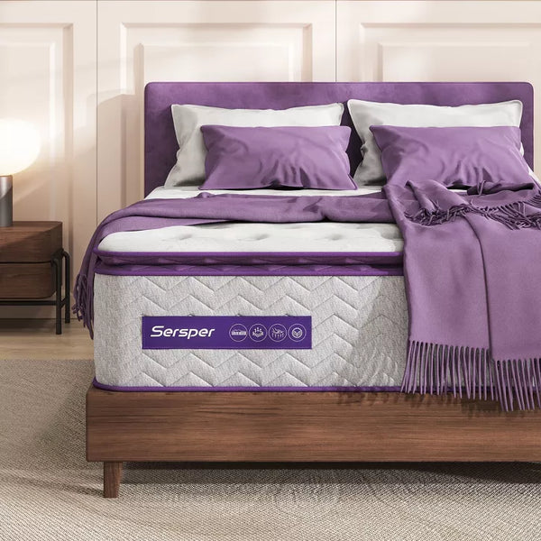 Sersper 10 Inch Pillow Top Hybrid Mattress - 5-Zone Pocket Innersprings, Motion Isolation, Heavier Coils