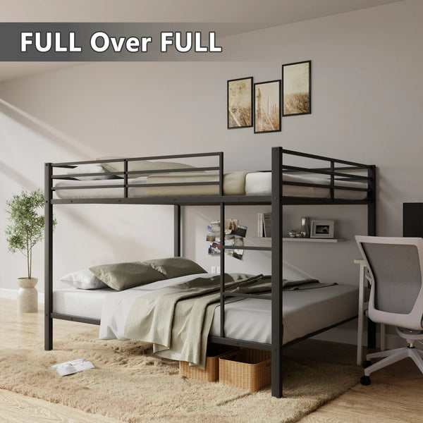 Seizeen Full Bunk Bed, Full over Full Metal Bunk Bed, Modern Retro Full Size Bunk Bed Frame with Ladder and Safety Guardrails, for Kids Teens Adults, No Box Spring Needed, L0247