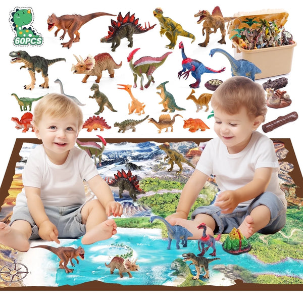 JoyStone 60Pcs Dinosaur Toys with Large Activity Play Mat, Dinosaur Figures Playset with Trees, T-Rex, Triceratops, Great Dinosaur Gift Toy for 3-7 Kids Toddlers