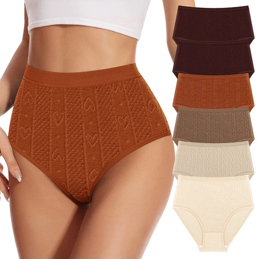 Womens High Waisted Underwear Cotton Panties Soft Stretch Breathable Comfy Full Coverage Briefs 6 Pack