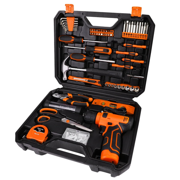 TOPHDY Tool Set with 8V Cordless Drill ,139 piece Tool Set Driver Toolbox Storage Case , Professional House Repair Driver Set
