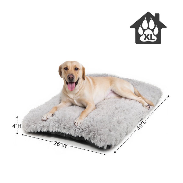 Katieovy Large Dog Bed, 40 x 26 inch Fluffy Plush Dog Cage Bed, Washable Dog Mat with Non-Slip Bottom for Large Dogs,Gray