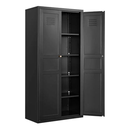Mlezan 71" White Metal Storage Cabinet: 2 Doors, 5 Adjustable Shelves, Steel Cabinet for Home, Kitchen, School, Office, or Garage Storage.