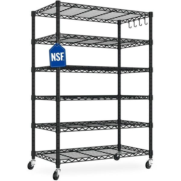 TrumanPick 6-Tier Wire Storage Shelving, Adjustable Garage Shelves, Wire Rack with Wheels,36"W x 18"D x 75"H, Black