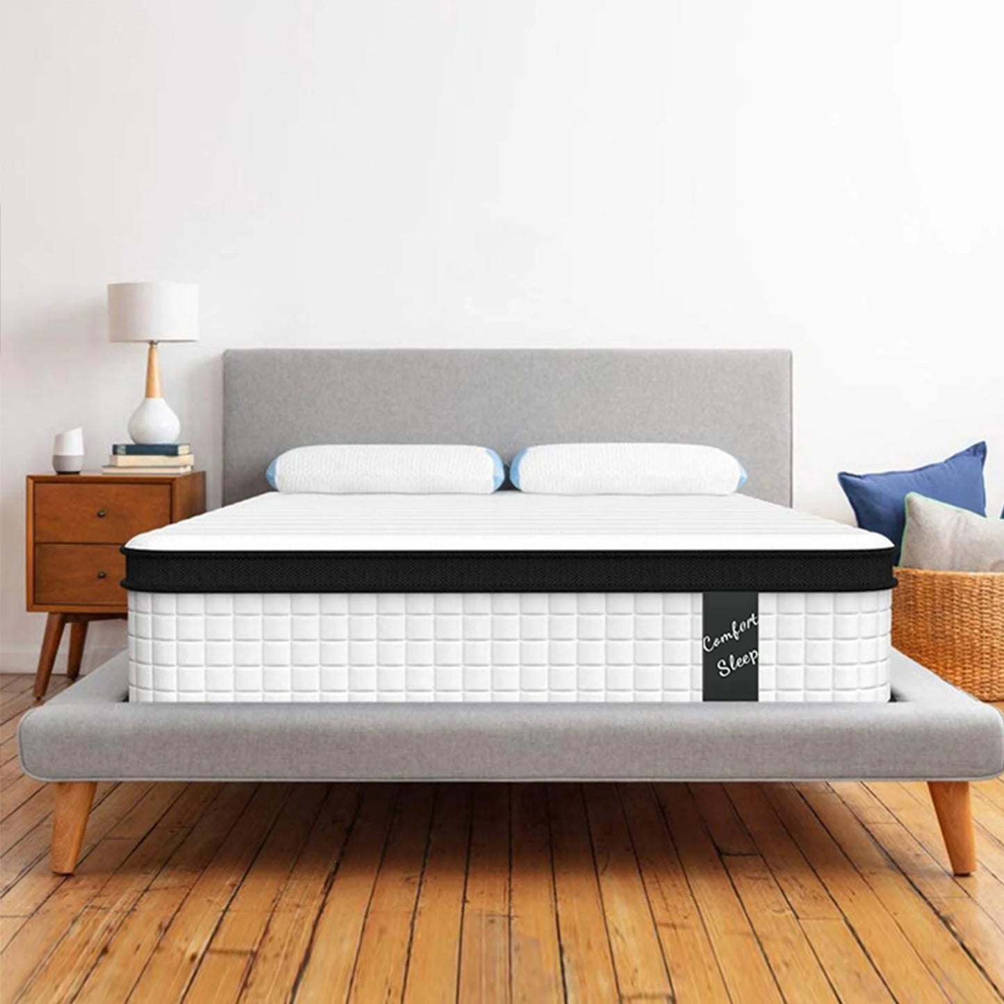 PAPROOS 12" Twin Size Mattress, Cooling Memory Foam Hybrid Mattress in a Box, Individual Pocket Spring Mattress with Breathable Knitted Fabric Cover, CertiPUR-US, White/Black