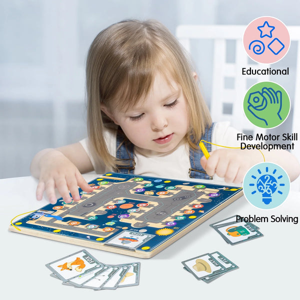 deli Magnetic Color and Number Maze, Montessori Toys for 3 4 5 Year Old, Wooden Matching Maze, Toddlers Educational Learning Counting Matching Toys Gift for Boys Girls