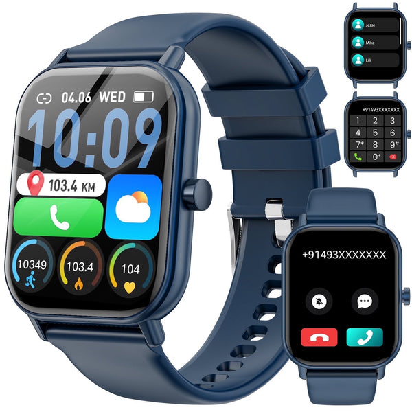 Mingdaln smartwatch for Android and Iphone Devices，1.85 Inches with Answer/Make Calls/100+ sport mode/IP68 Waterproof, with Activity Fitness Tracker for men and women (Blue)