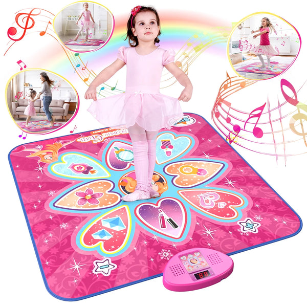 JoyStone Dance Mat, Dance Mixer Rhythm Step Play Mat with LED Lights, Built-in Music, 7 Challenge Levels, Dance Game Toy Gift for Kids Girls Boys, Pink