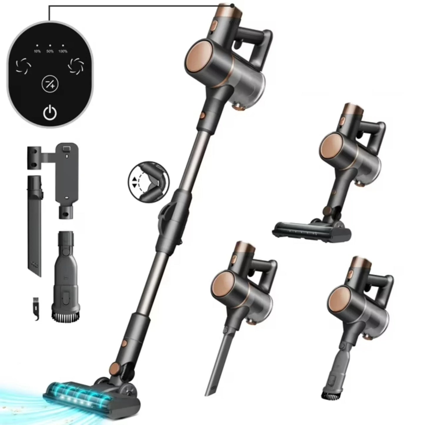 Moifoi Cordless Stick Vacuum Cleaner, 50min 2200mah, Led Display Screen, Lightweight for Carpet Floor Pet Hair Home, Grey, 5.5lb