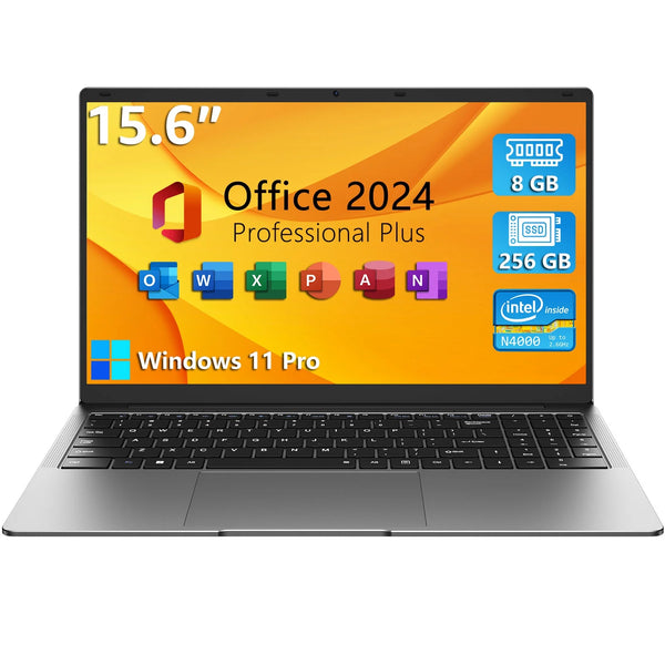 15.6"Laptop Computer,8GB RAM 256GB SSD,Windows 11 Pro Bussiness NoteBook PC,MS Office 2024,Intel Celeron N4000(up to 2.6GHz) 100% sRGB Screen,2.4G/5G Dual Band WiFi