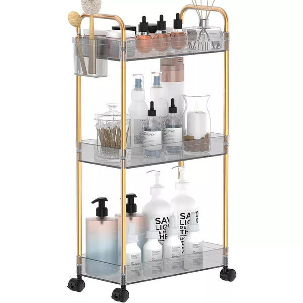 MaseiKar 3-Tier Acrylic Storage Rolling Cart, Bathroom Cart Organizer, Laundry Room Organization, Mobile Shelving Unit for Office, Living Room